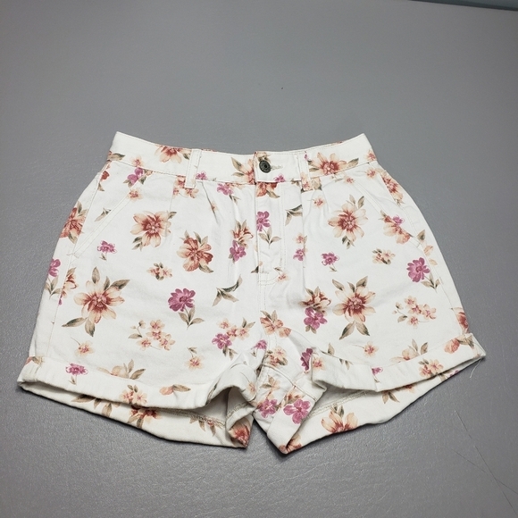 AEO denim white flower mid rise shorts women's size 0 - Picture 1 of 10